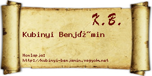 Kubinyi Benjámin névjegykártya